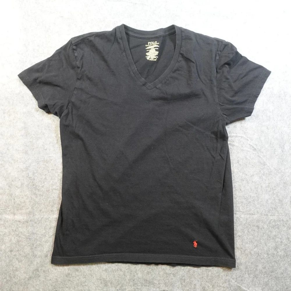 Polo Ralph Lauren Shirt Mens Medium Black Classic Fit Short Sleeve Tee VNeck‎
